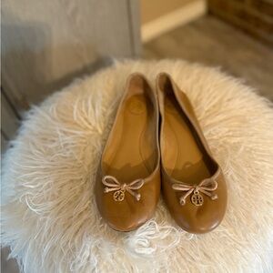 Tory Burch Brown Leather Flats with Logo Charm